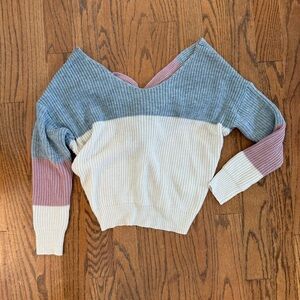 Like new! Main Strip V-Neck Sweater - Blue, Pink, and Cream Knotted back